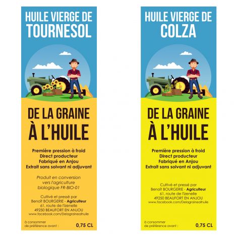 Etiquette huile de colza, huile de tournesol, de la graine à l'huile